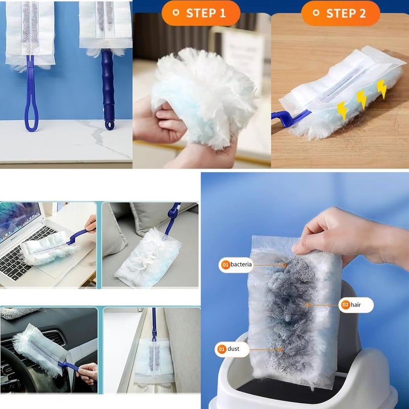 HRJZF 44 pcs Duster Refills for Swiffer Dusters, 40 Count Disposable Duster Refill Heavy Duty Dusters Refills Replacement Head 1 Long-Handled Brush and 2 Short-Handled Brushes, with 1 Cleaning Brush - Image 5